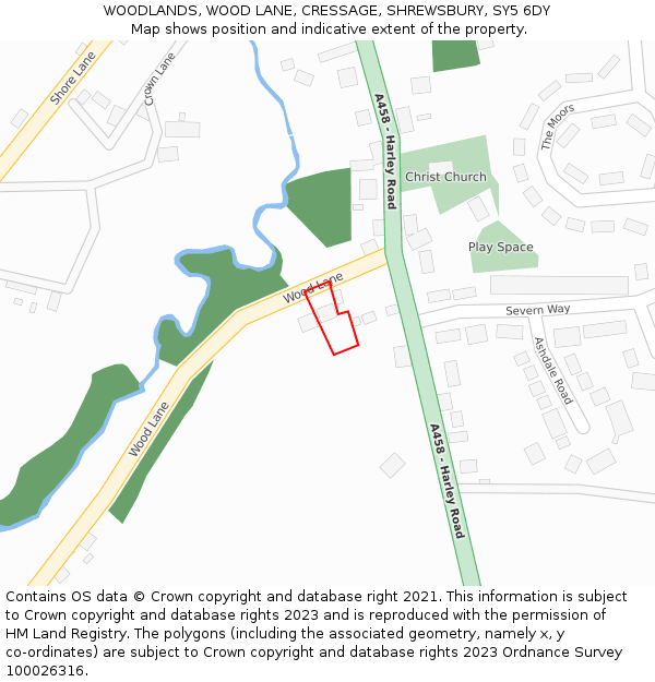 WOODLANDS, WOOD LANE, CRESSAGE, SHREWSBURY, SY5 6DY: Location map and indicative extent of plot