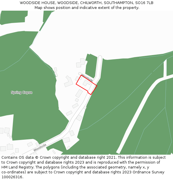 WOODSIDE HOUSE, WOODSIDE, CHILWORTH, SOUTHAMPTON, SO16 7LB: Location map and indicative extent of plot