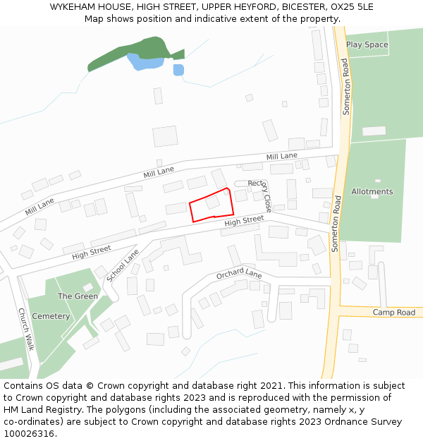 WYKEHAM HOUSE, HIGH STREET, UPPER HEYFORD, BICESTER, OX25 5LE: Location map and indicative extent of plot