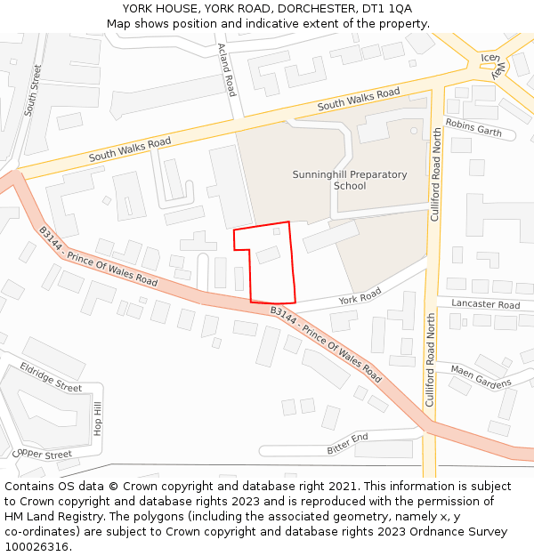 YORK HOUSE, YORK ROAD, DORCHESTER, DT1 1QA: Location map and indicative extent of plot