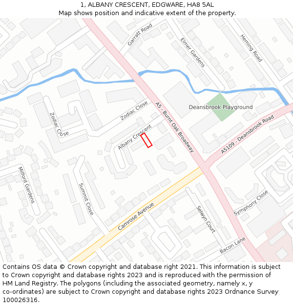 1, ALBANY CRESCENT, EDGWARE, HA8 5AL: Location map and indicative extent of plot