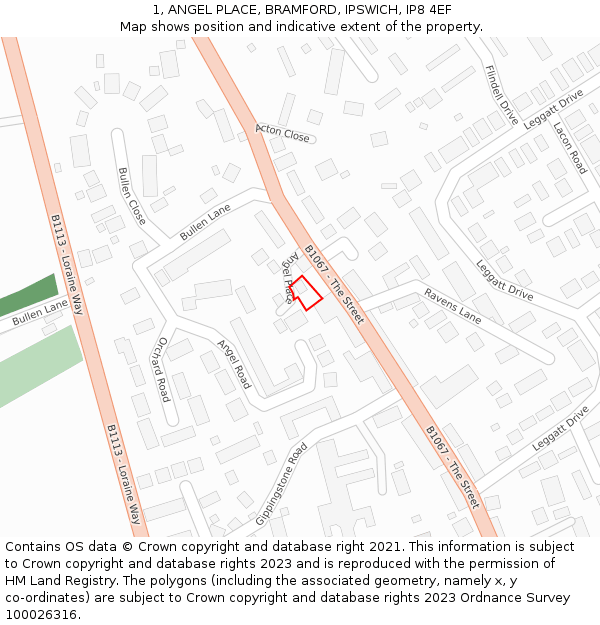 1, ANGEL PLACE, BRAMFORD, IPSWICH, IP8 4EF: Location map and indicative extent of plot