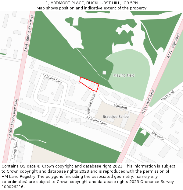 1, ARDMORE PLACE, BUCKHURST HILL, IG9 5PN: Location map and indicative extent of plot