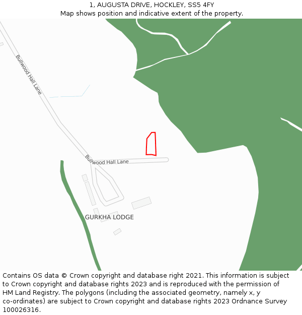 1, AUGUSTA DRIVE, HOCKLEY, SS5 4FY: Location map and indicative extent of plot