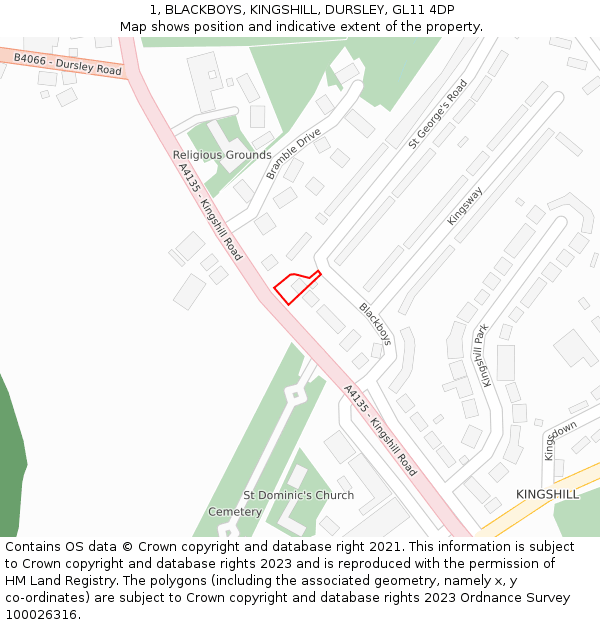 1, BLACKBOYS, KINGSHILL, DURSLEY, GL11 4DP: Location map and indicative extent of plot