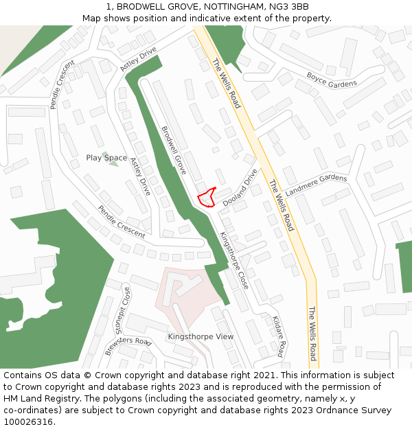 1, BRODWELL GROVE, NOTTINGHAM, NG3 3BB: Location map and indicative extent of plot