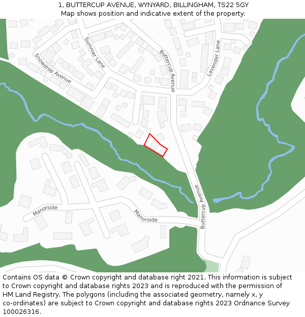 1, BUTTERCUP AVENUE, WYNYARD, BILLINGHAM, TS22 5GY: Location map and indicative extent of plot