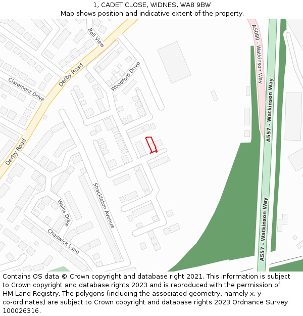 1, CADET CLOSE, WIDNES, WA8 9BW: Location map and indicative extent of plot