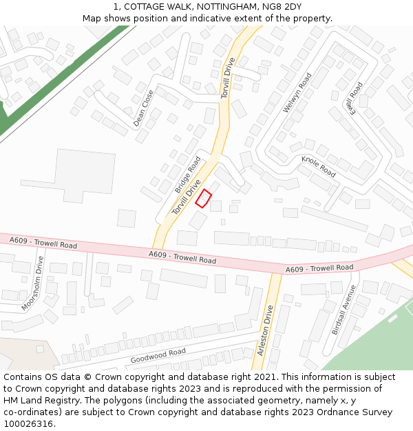 1, COTTAGE WALK, NOTTINGHAM, NG8 2DY: Location map and indicative extent of plot