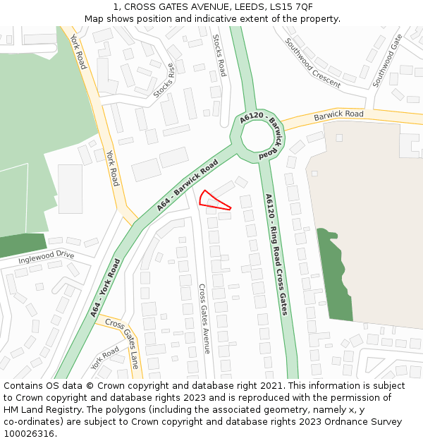 1, CROSS GATES AVENUE, LEEDS, LS15 7QF: Location map and indicative extent of plot