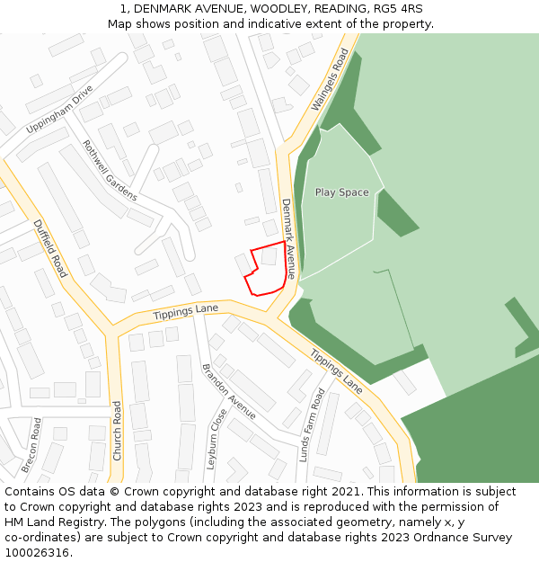 1, DENMARK AVENUE, WOODLEY, READING, RG5 4RS: Location map and indicative extent of plot