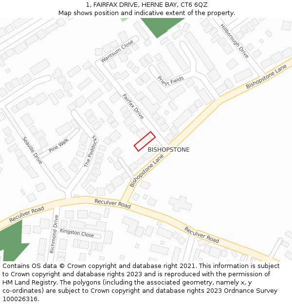 1, FAIRFAX DRIVE, HERNE BAY, CT6 6QZ: Location map and indicative extent of plot