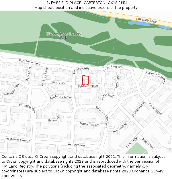 1, FAIRFIELD PLACE, CARTERTON, OX18 1HN: Location map and indicative extent of plot