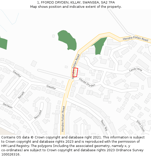 1, FFORDD DRYDEN, KILLAY, SWANSEA, SA2 7PA: Location map and indicative extent of plot