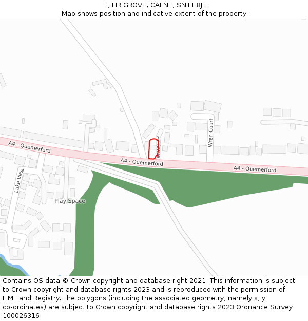 1, FIR GROVE, CALNE, SN11 8JL: Location map and indicative extent of plot