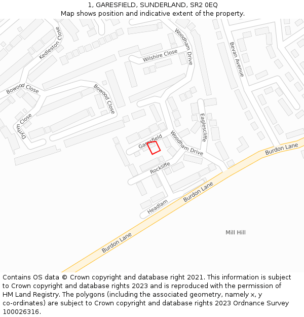 1, GARESFIELD, SUNDERLAND, SR2 0EQ: Location map and indicative extent of plot