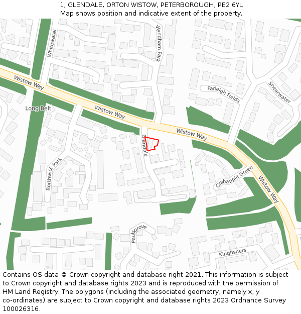 1, GLENDALE, ORTON WISTOW, PETERBOROUGH, PE2 6YL: Location map and indicative extent of plot