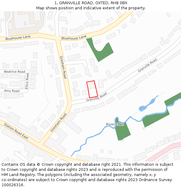 1, GRANVILLE ROAD, OXTED, RH8 0BX: Location map and indicative extent of plot