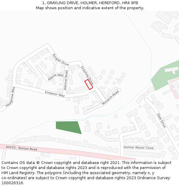 1, GRAYLING DRIVE, HOLMER, HEREFORD, HR4 9FB: Location map and indicative extent of plot