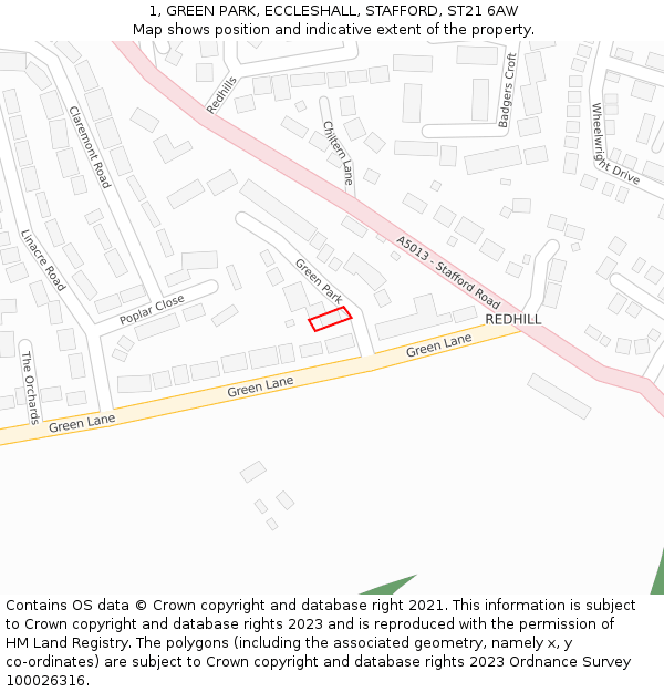 1, GREEN PARK, ECCLESHALL, STAFFORD, ST21 6AW: Location map and indicative extent of plot