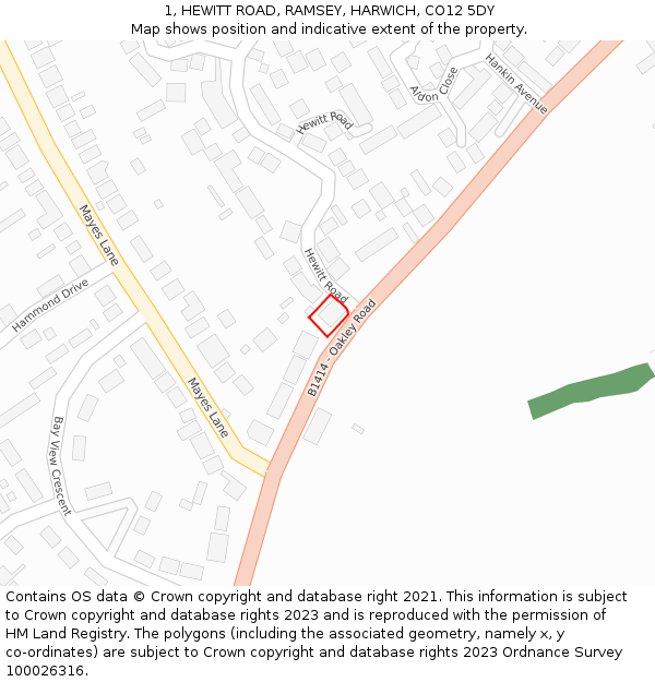 1, HEWITT ROAD, RAMSEY, HARWICH, CO12 5DY: Location map and indicative extent of plot