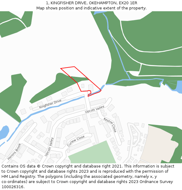 1, KINGFISHER DRIVE, OKEHAMPTON, EX20 1ER: Location map and indicative extent of plot