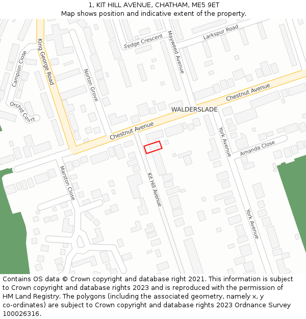 1, KIT HILL AVENUE, CHATHAM, ME5 9ET: Location map and indicative extent of plot