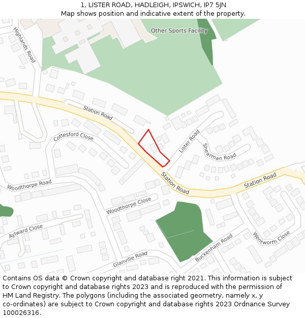 1, LISTER ROAD, HADLEIGH, IPSWICH, IP7 5JN: Location map and indicative extent of plot