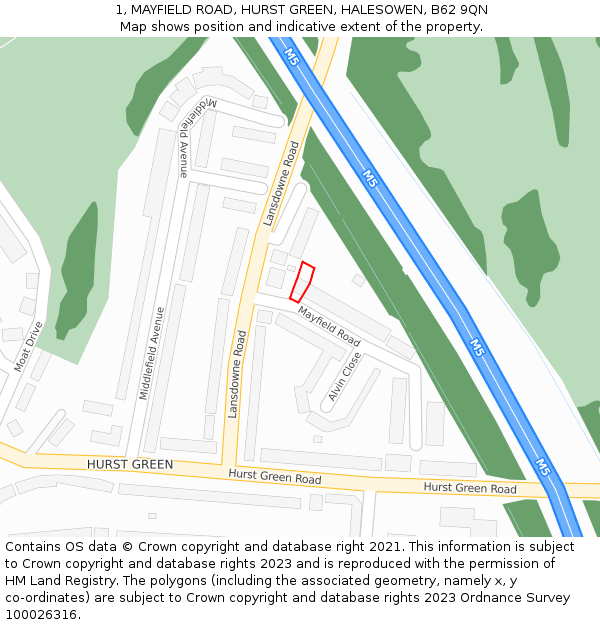 1, MAYFIELD ROAD, HURST GREEN, HALESOWEN, B62 9QN: Location map and indicative extent of plot