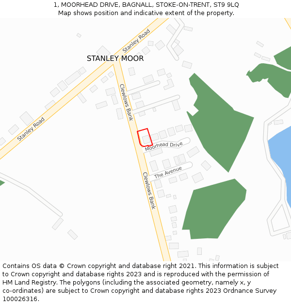 1, MOORHEAD DRIVE, BAGNALL, STOKE-ON-TRENT, ST9 9LQ: Location map and indicative extent of plot