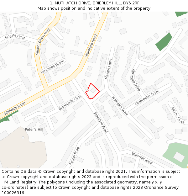 1, NUTHATCH DRIVE, BRIERLEY HILL, DY5 2RF: Location map and indicative extent of plot