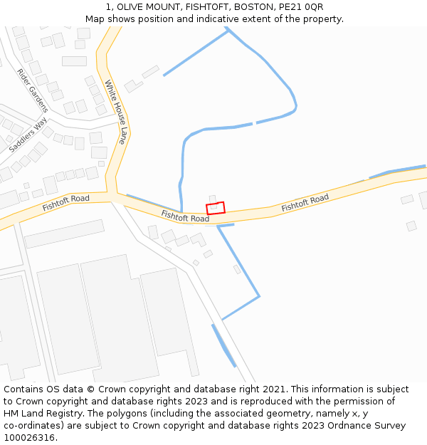 1, OLIVE MOUNT, FISHTOFT, BOSTON, PE21 0QR: Location map and indicative extent of plot