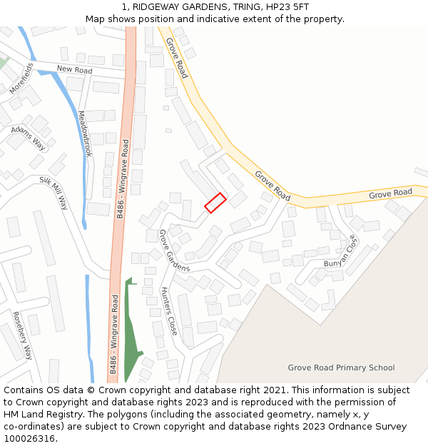 1, RIDGEWAY GARDENS, TRING, HP23 5FT: Location map and indicative extent of plot