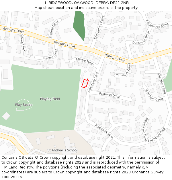 1, RIDGEWOOD, OAKWOOD, DERBY, DE21 2NB: Location map and indicative extent of plot