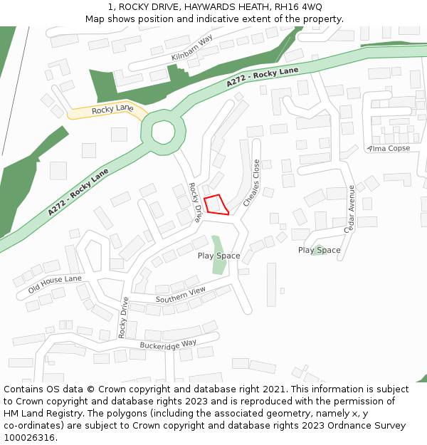 1, ROCKY DRIVE, HAYWARDS HEATH, RH16 4WQ: Location map and indicative extent of plot