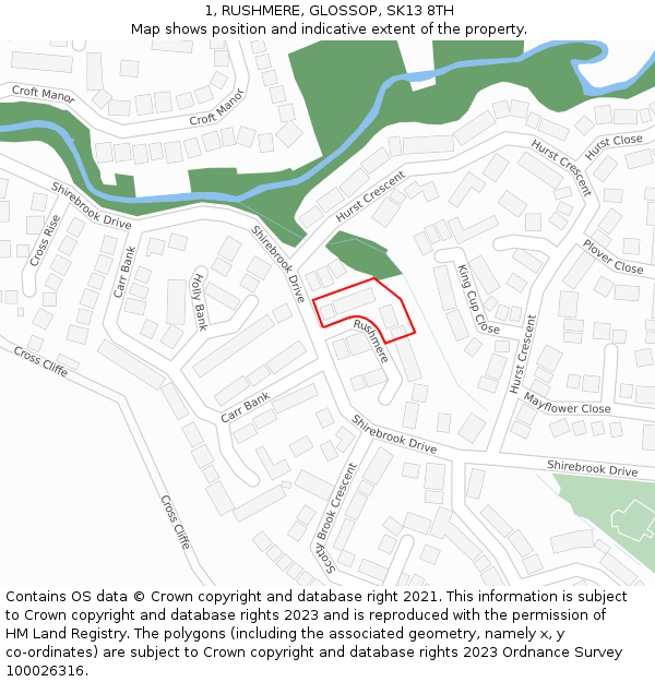 1, RUSHMERE, GLOSSOP, SK13 8TH: Location map and indicative extent of plot