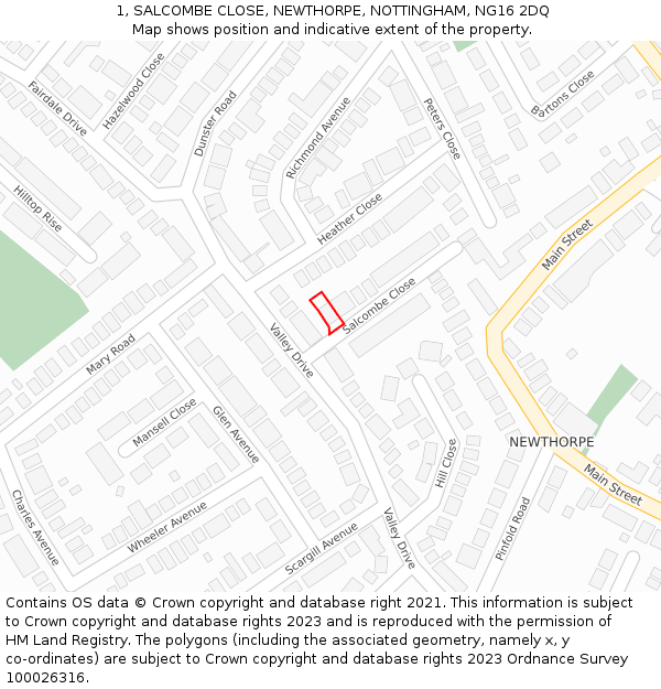 1, SALCOMBE CLOSE, NEWTHORPE, NOTTINGHAM, NG16 2DQ: Location map and indicative extent of plot