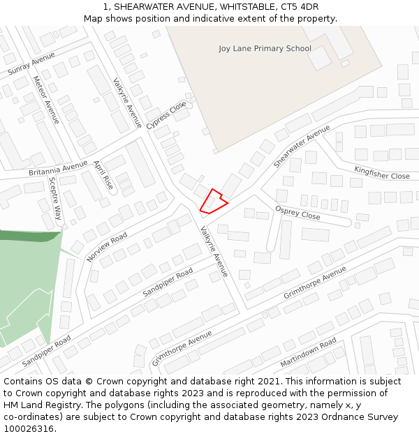 1, SHEARWATER AVENUE, WHITSTABLE, CT5 4DR: Location map and indicative extent of plot