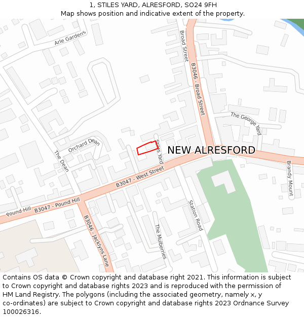 1, STILES YARD, ALRESFORD, SO24 9FH: Location map and indicative extent of plot