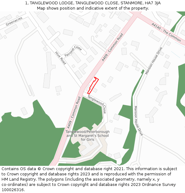 1, TANGLEWOOD LODGE, TANGLEWOOD CLOSE, STANMORE, HA7 3JA: Location map and indicative extent of plot