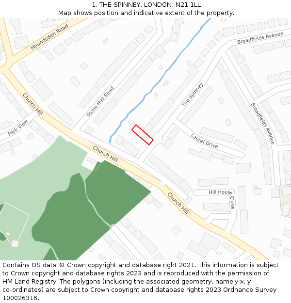 1, THE SPINNEY, LONDON, N21 1LL: Location map and indicative extent of plot