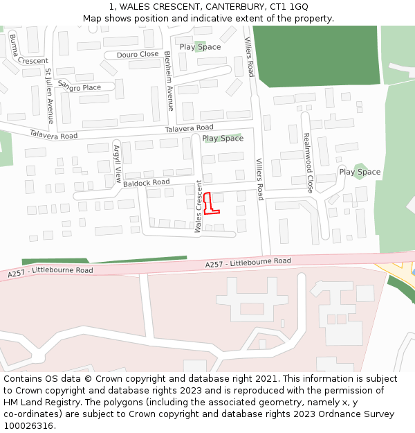 1, WALES CRESCENT, CANTERBURY, CT1 1GQ: Location map and indicative extent of plot