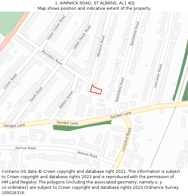 1, WARWICK ROAD, ST ALBANS, AL1 4DJ: Location map and indicative extent of plot