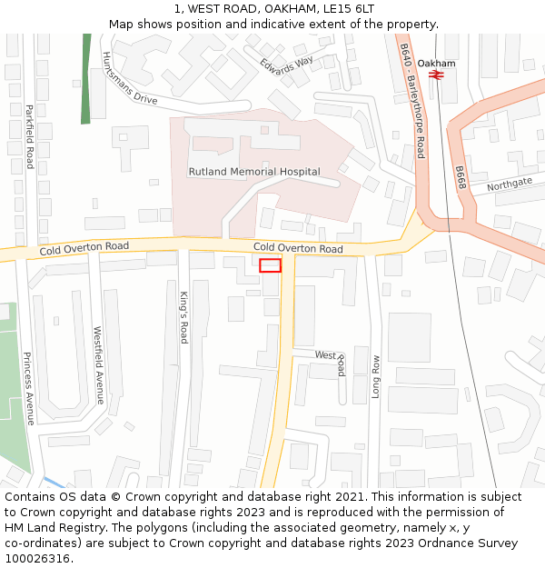 1, WEST ROAD, OAKHAM, LE15 6LT: Location map and indicative extent of plot