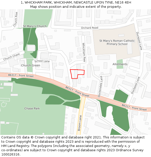 1, WHICKHAM PARK, WHICKHAM, NEWCASTLE UPON TYNE, NE16 4EH: Location map and indicative extent of plot