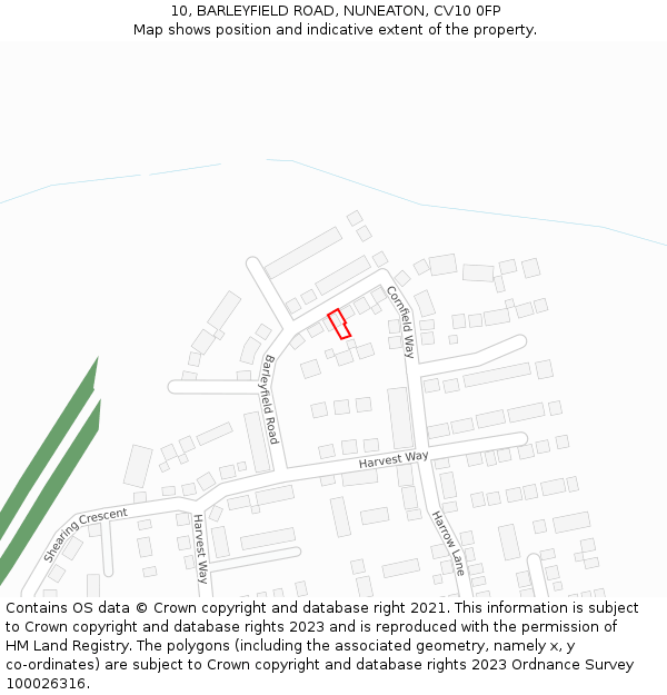 10, BARLEYFIELD ROAD, NUNEATON, CV10 0FP: Location map and indicative extent of plot