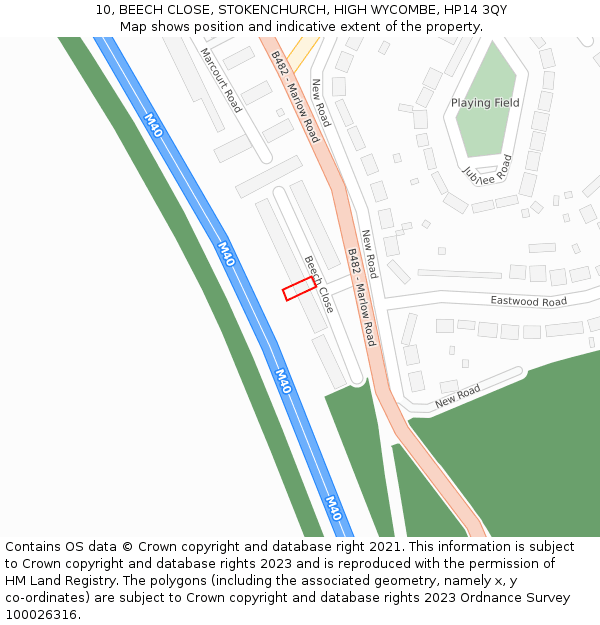 10, BEECH CLOSE, STOKENCHURCH, HIGH WYCOMBE, HP14 3QY: Location map and indicative extent of plot