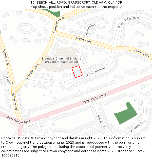 10, BEECH HILL ROAD, GRASSCROFT, OLDHAM, OL4 4DR: Location map and indicative extent of plot