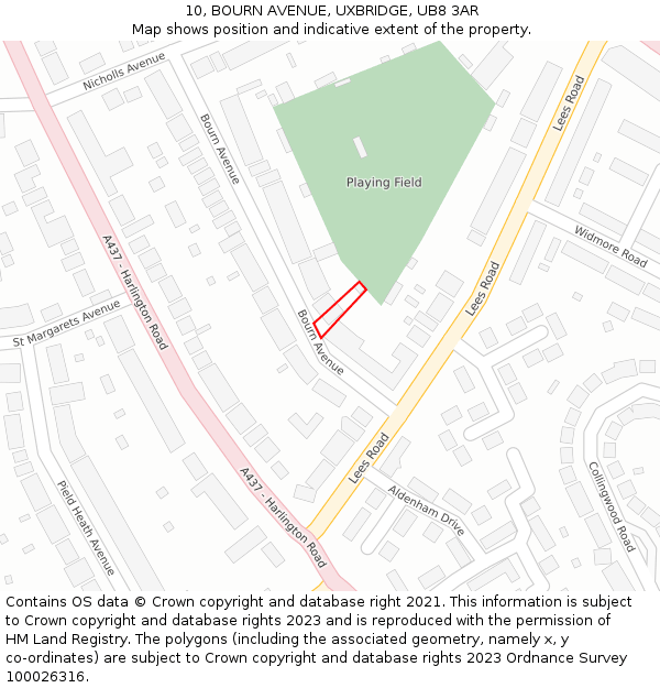 10, BOURN AVENUE, UXBRIDGE, UB8 3AR: Location map and indicative extent of plot