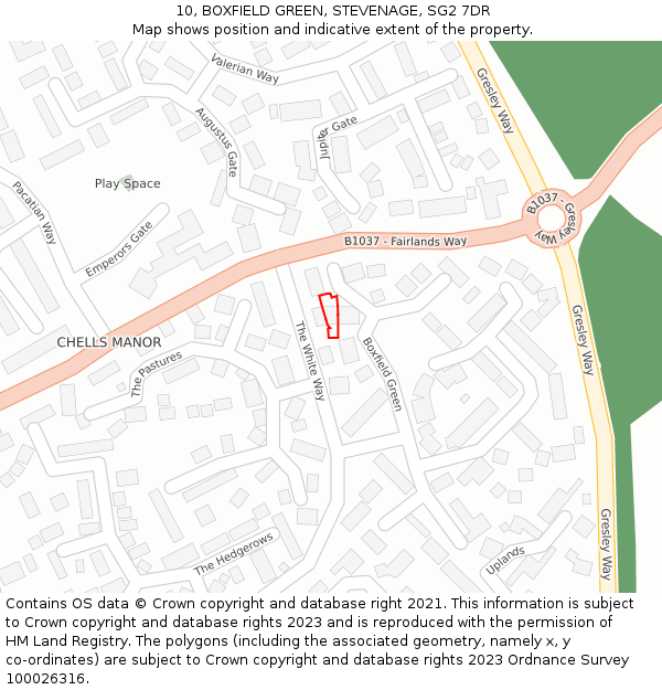 10, BOXFIELD GREEN, STEVENAGE, SG2 7DR: Location map and indicative extent of plot